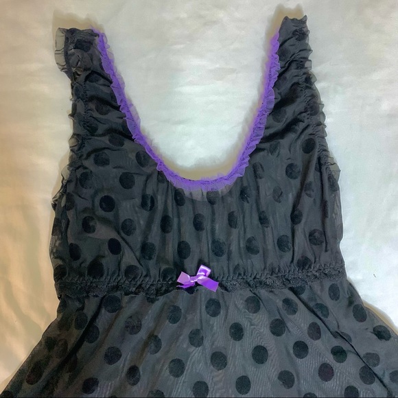 Seven til’ Midnight Black and Purple polka Dot Lace and Chiffon Babydoll Slip - Picture 3 of 4